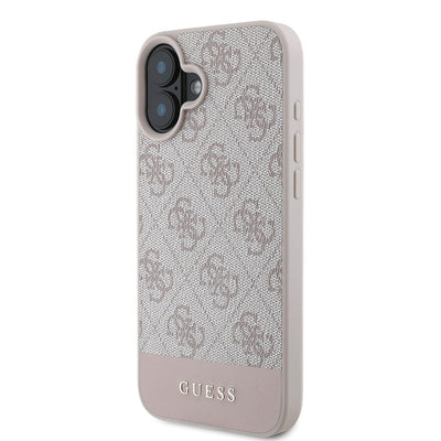 Apple iPhone 16 Kılıf Guess Orjinal Lisanslı PU Deri Şerit Logo Dizaynlı Kapak Kahverengi