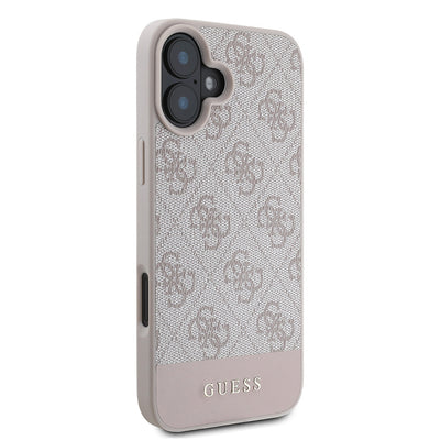 Apple iPhone 16 Kılıf Guess Orjinal Lisanslı PU Deri Şerit Logo Dizaynlı Kapak Kahverengi