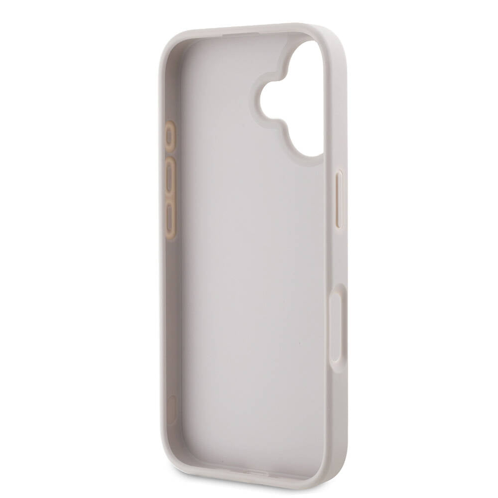 Apple iPhone 16 Kılıf Guess Orjinal Lisanslı PU Deri Taşlı Metal Üçgen Logolu Çapraz Vücut Askılı 4G Desenli Kapak Pembe