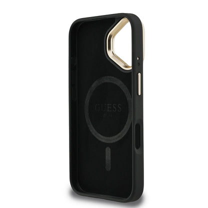 iPhone 16 Kılıf Guess Orjinal Lisanslı PU Deri Taşlı Üçgen Logo 4G Desenli Kamera Standlı Kılıf