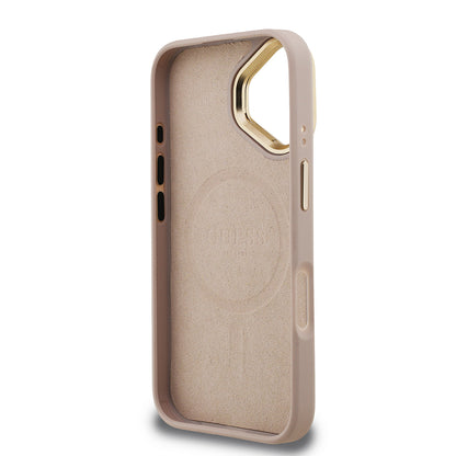 iPhone 16 Kılıf Guess Orjinal Lisanslı PU Deri Taşlı Üçgen Logo 4G Desenli Kamera Standlı Kılıf