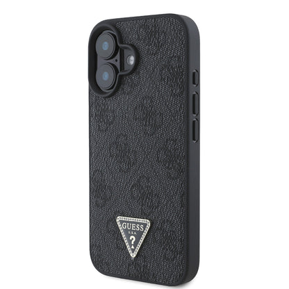 iPhone 16 Kılıf Guess Orjinal Lisanslı PU Deri Taşlı Üçgen Logo 4G Desenli Strass Kılıf