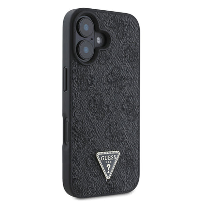 iPhone 16 Kılıf Guess Orjinal Lisanslı PU Deri Taşlı Üçgen Logo 4G Desenli Strass Kılıf