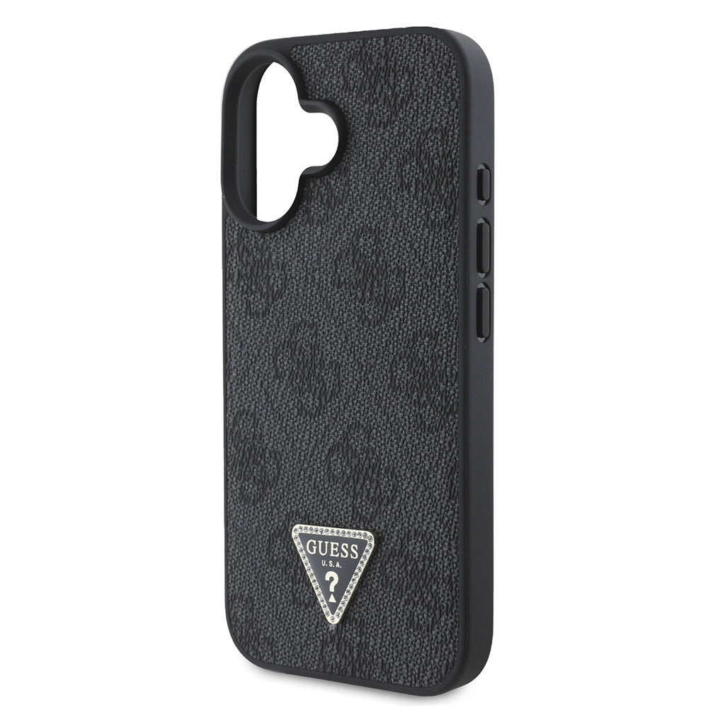 iPhone 16 Kılıf Guess Orjinal Lisanslı PU Deri Taşlı Üçgen Logo 4G Desenli Strass Kılıf