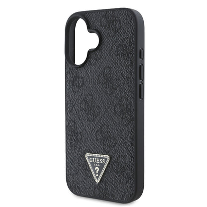 iPhone 16 Kılıf Guess Orjinal Lisanslı PU Deri Taşlı Üçgen Logo 4G Desenli Strass Kılıf