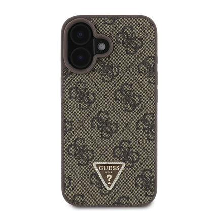 iPhone 16 Kılıf Guess Orjinal Lisanslı PU Deri Taşlı Üçgen Logo 4G Desenli Strass Kılıf