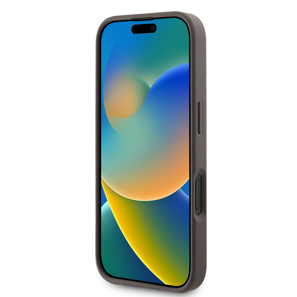 iPhone 16 Kılıf Guess Orjinal Lisanslı PU Deri Taşlı Üçgen Logo 4G Desenli Strass Kılıf