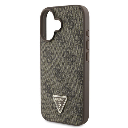 iPhone 16 Kılıf Guess Orjinal Lisanslı PU Deri Taşlı Üçgen Logo 4G Desenli Strass Kılıf