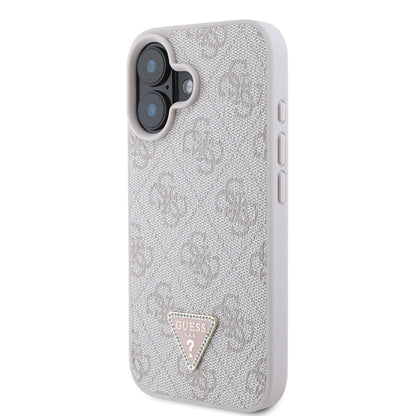 iPhone 16 Kılıf Guess Orjinal Lisanslı PU Deri Taşlı Üçgen Logo 4G Desenli Strass Kılıf