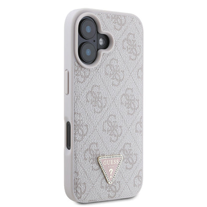 iPhone 16 Kılıf Guess Orjinal Lisanslı PU Deri Taşlı Üçgen Logo 4G Desenli Strass Kılıf
