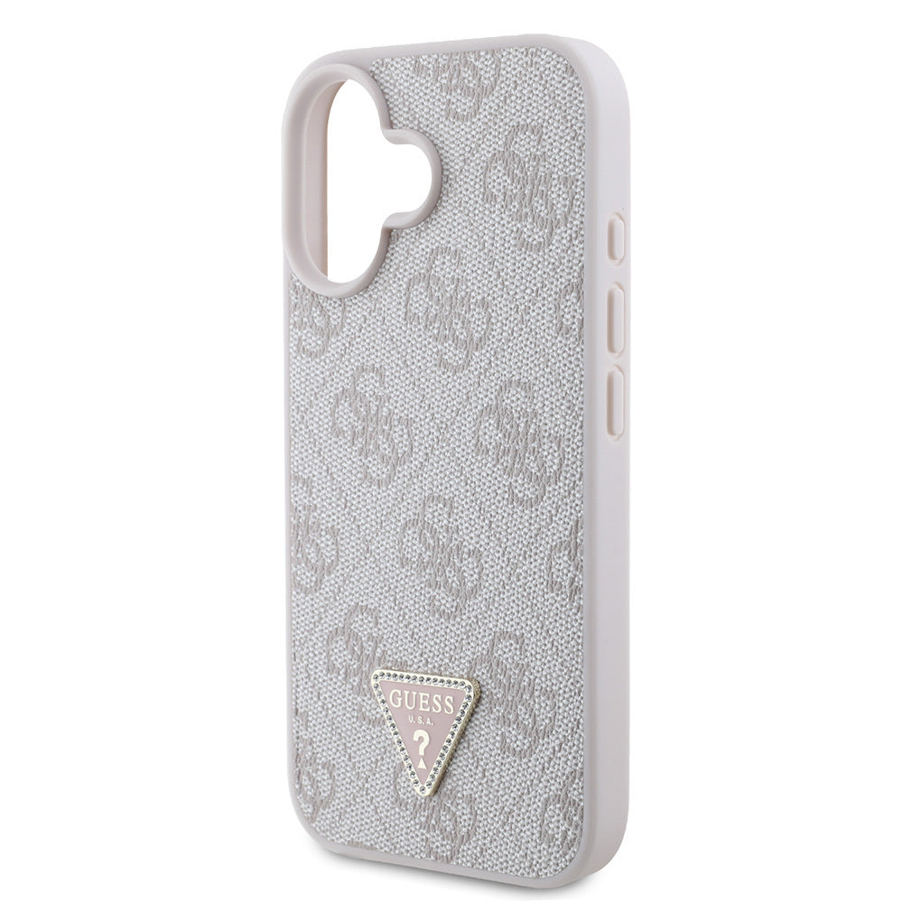 iPhone 16 Kılıf Guess Orjinal Lisanslı PU Deri Taşlı Üçgen Logo 4G Desenli Strass Kılıf