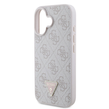 iPhone 16 Kılıf Guess Orjinal Lisanslı PU Deri Taşlı Üçgen Logo 4G Desenli Strass Kılıf