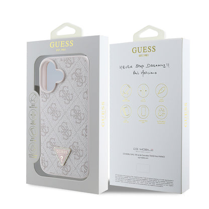 iPhone 16 Kılıf Guess Orjinal Lisanslı PU Deri Taşlı Üçgen Logo 4G Desenli Strass Kılıf