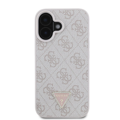 iPhone 16 Kılıf Guess Orjinal Lisanslı PU Deri Taşlı Üçgen Logo 4G Desenli Strass Kılıf