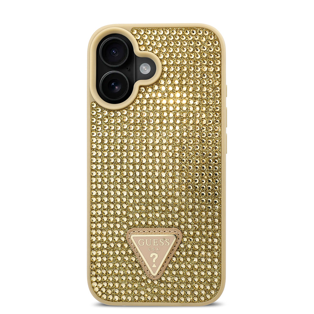 iPhone 16 Kılıf Guess Orjinal Lisanslı Taşlı Arka Yüzey Üçgen Logolu Kılıf