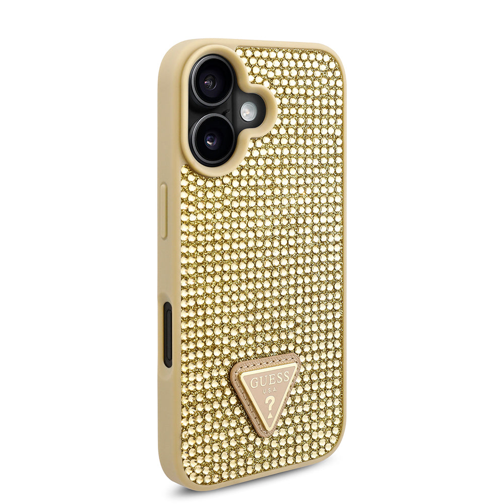 iPhone 16 Kılıf Guess Orjinal Lisanslı Taşlı Arka Yüzey Üçgen Logolu Kılıf