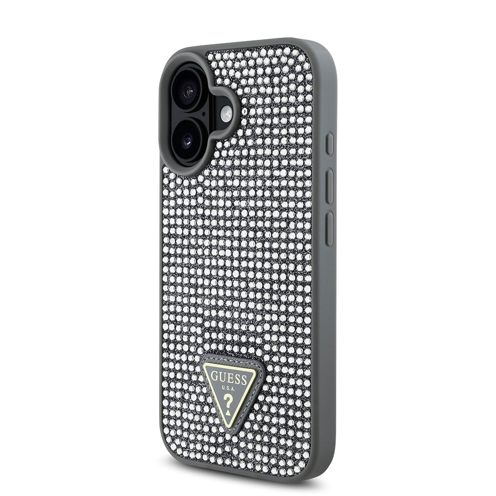 iPhone 16 Kılıf Guess Orjinal Lisanslı Taşlı Arka Yüzey Üçgen Logolu Kılıf