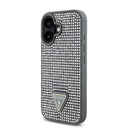 iPhone 16 Kılıf Guess Orjinal Lisanslı Taşlı Arka Yüzey Üçgen Logolu Kılıf