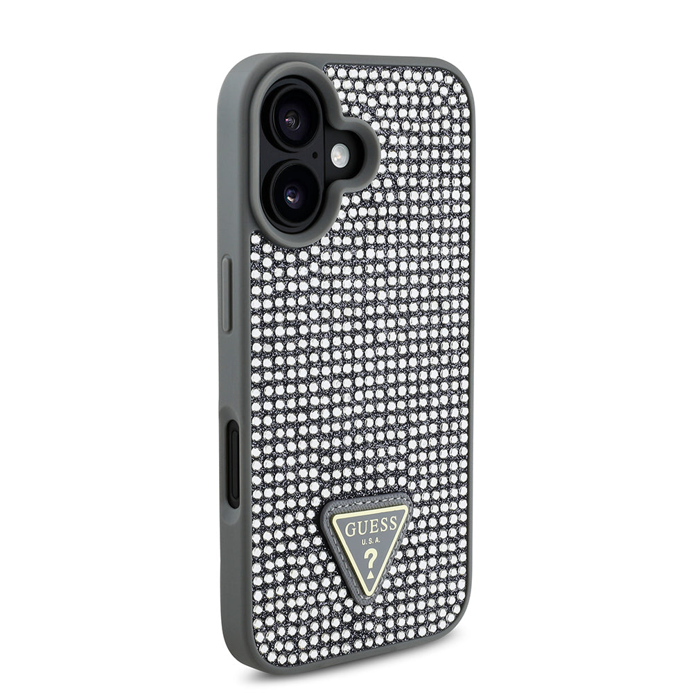 iPhone 16 Kılıf Guess Orjinal Lisanslı Taşlı Arka Yüzey Üçgen Logolu Kılıf