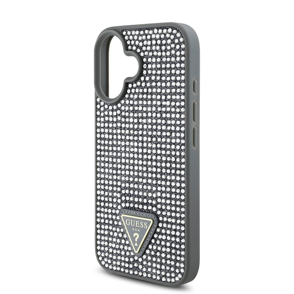 iPhone 16 Kılıf Guess Orjinal Lisanslı Taşlı Arka Yüzey Üçgen Logolu Kılıf