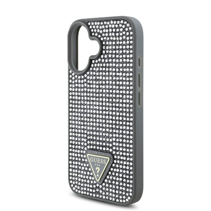 iPhone 16 Kılıf Guess Orjinal Lisanslı Taşlı Arka Yüzey Üçgen Logolu Kılıf
