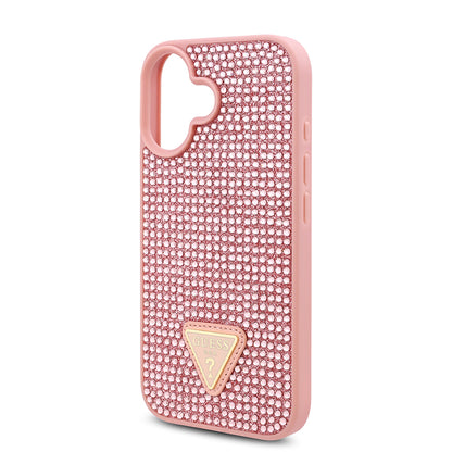iPhone 16 Kılıf Guess Orjinal Lisanslı Taşlı Arka Yüzey Üçgen Logolu Kılıf