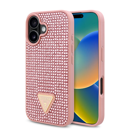 iPhone 16 Kılıf Guess Orjinal Lisanslı Taşlı Arka Yüzey Üçgen Logolu Kılıf