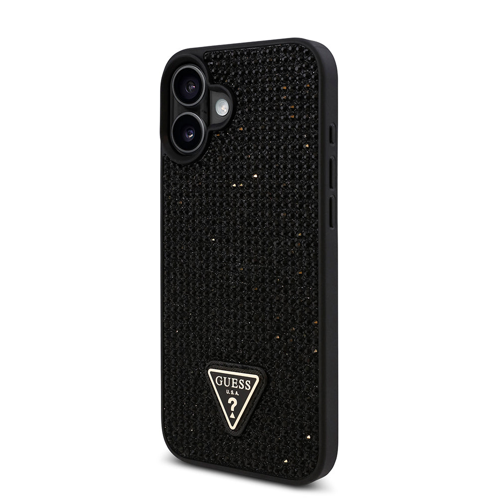 iPhone 16 Kılıf Guess Orjinal Lisanslı Taşlı Arka Yüzey Üçgen Logolu Kılıf