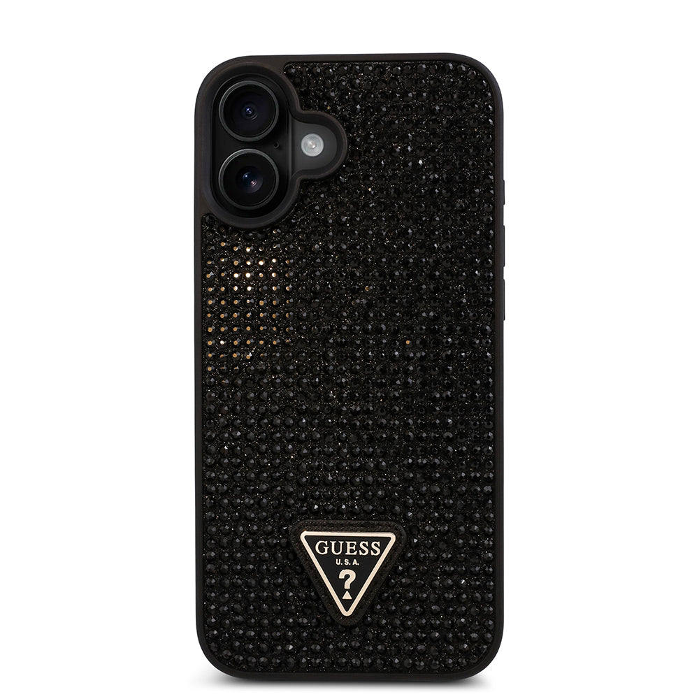 iPhone 16 Kılıf Guess Orjinal Lisanslı Taşlı Arka Yüzey Üçgen Logolu Kılıf