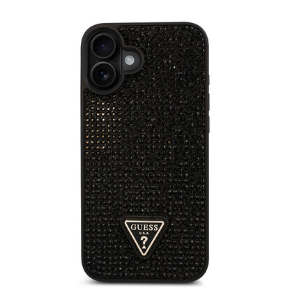 iPhone 16 Kılıf Guess Orjinal Lisanslı Taşlı Arka Yüzey Üçgen Logolu Kılıf