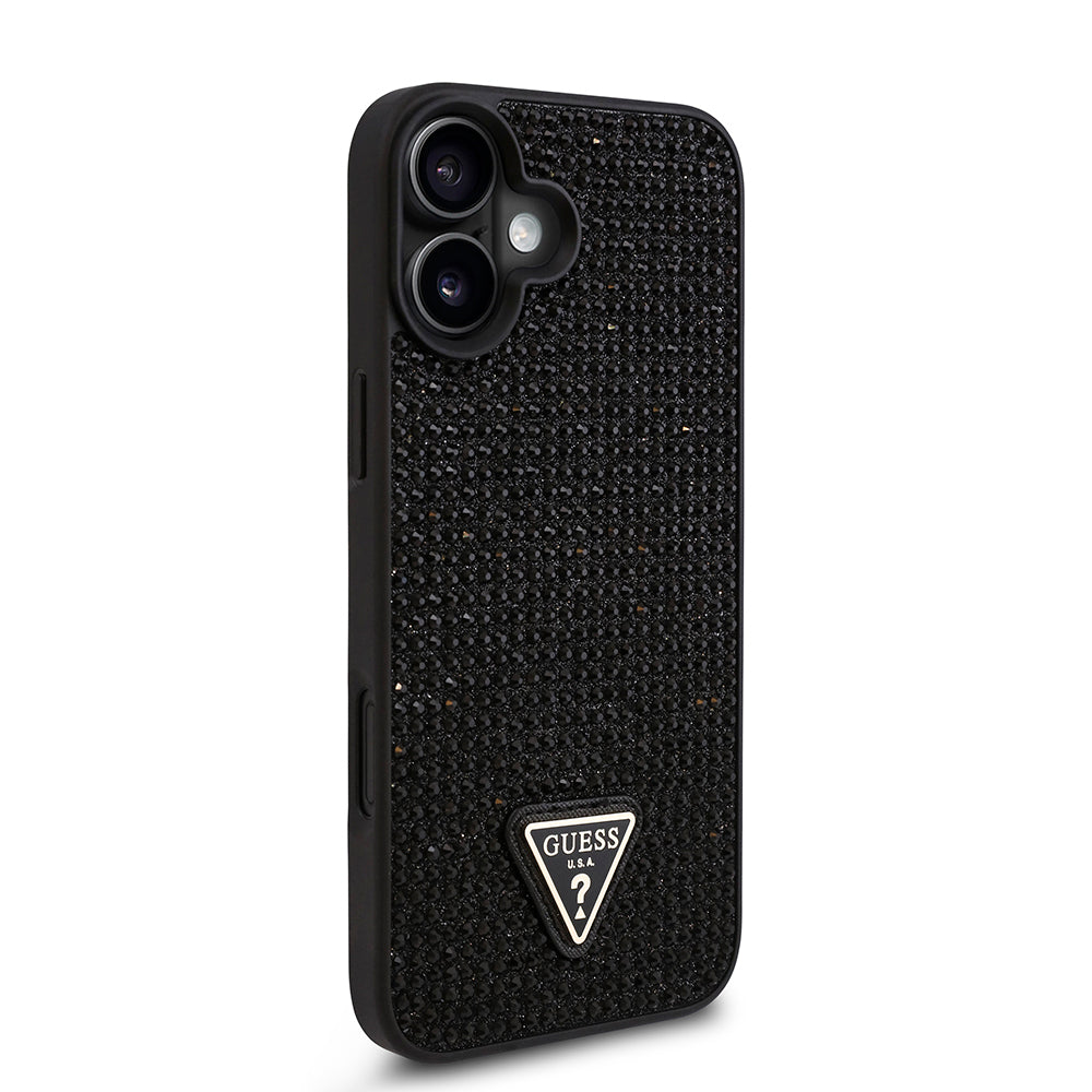iPhone 16 Kılıf Guess Orjinal Lisanslı Taşlı Arka Yüzey Üçgen Logolu Kılıf