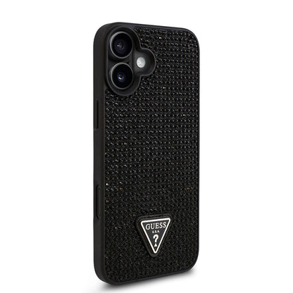iPhone 16 Kılıf Guess Orjinal Lisanslı Taşlı Arka Yüzey Üçgen Logolu Kılıf