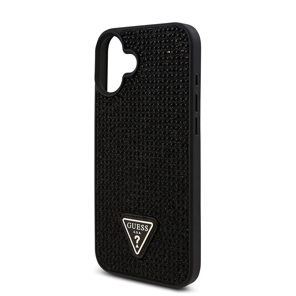 iPhone 16 Kılıf Guess Orjinal Lisanslı Taşlı Arka Yüzey Üçgen Logolu Kılıf