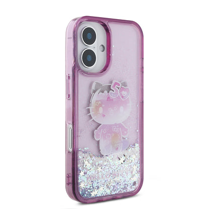 iPhone 16 Kılıf Hello Kitty Orjinal Lisanslı Sıvılı Simli 50. Yıldönümü Partisi Kılıf