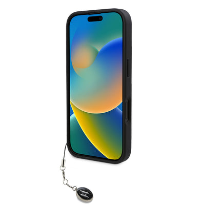 Apple iPhone 16 Kılıf Karl Lagerfeld Orjinal Lisanslı Anahtarlıklı Taşlı KL Yazılı Saffiano Rhinestones Kapak Pembe