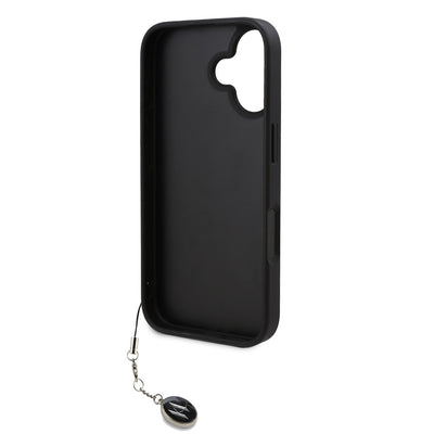 Apple iPhone 16 Kılıf Karl Lagerfeld Orjinal Lisanslı Anahtarlıklı Taşlı KL Yazılı Saffiano Rhinestones Kapak Pembe