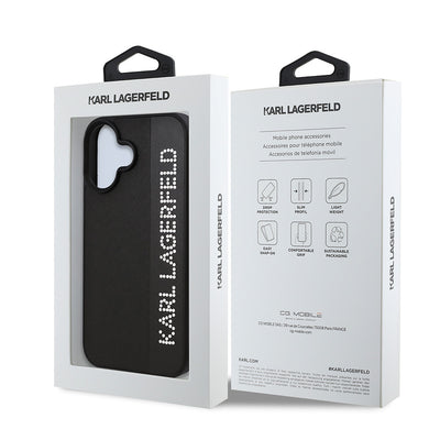 Apple iPhone 16 Kılıf Karl Lagerfeld Orjinal Lisanslı Anahtarlıklı Taşlı KL Yazılı Saffiano Rhinestones Kapak Pembe