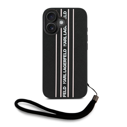 iPhone 16 Kılıf Karl Lagerfeld Orjinal Lisanslı Askılı Saffiano Athleisure Şerit Çizgili Kılıf
