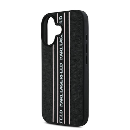 iPhone 16 Kılıf Karl Lagerfeld Orjinal Lisanslı Askılı Saffiano Athleisure Şerit Çizgili Kılıf