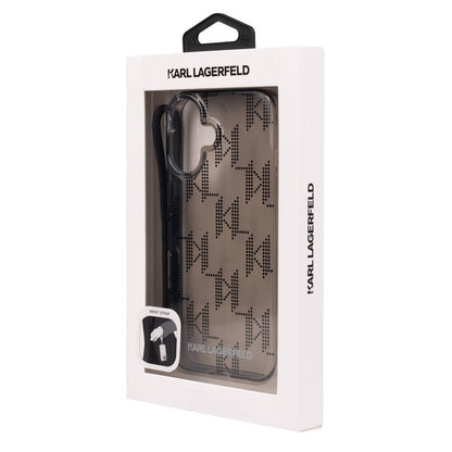 iPhone 16 Kılıf Karl Lagerfeld Orjinal Lisanslı KL Desenli Saydam Bilek Askı İpli Klasik Logolu Kılıf