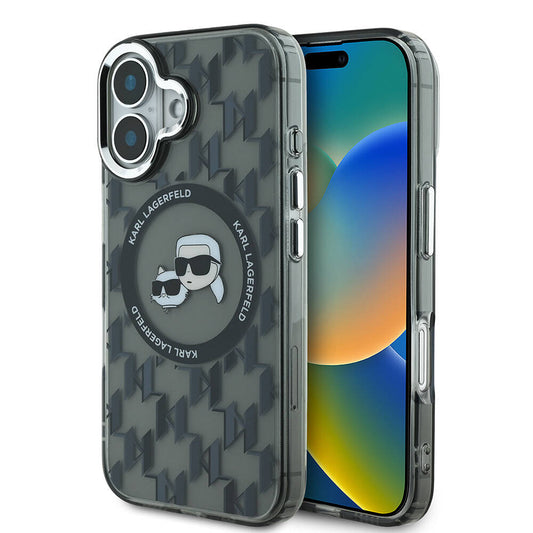 iPhone 16 Kılıf Karl Lagerfeld Orjinal Lisanslı M-safe Şarj Özellikli IML Baskılı Metal Monogram KC Heads Kılıf