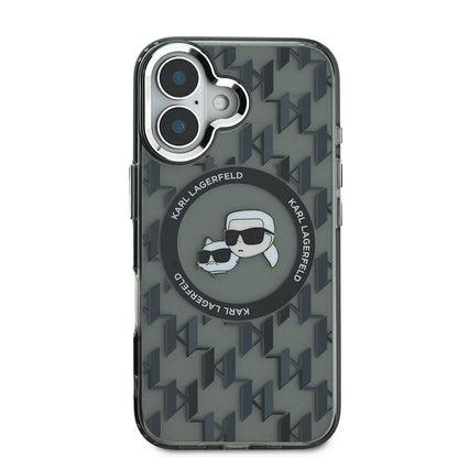 iPhone 16 Kılıf Karl Lagerfeld Orjinal Lisanslı M-safe Şarj Özellikli IML Baskılı Metal Monogram KC Heads Kılıf