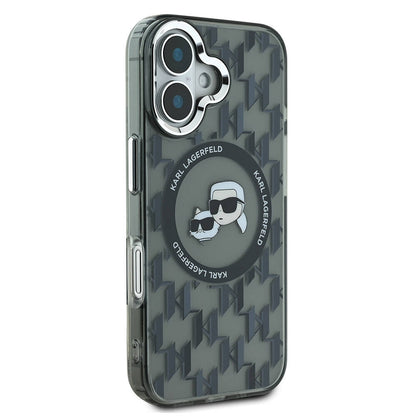 iPhone 16 Kılıf Karl Lagerfeld Orjinal Lisanslı M-safe Şarj Özellikli IML Baskılı Metal Monogram KC Heads Kılıf