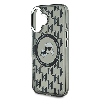 iPhone 16 Kılıf Karl Lagerfeld Orjinal Lisanslı M-safe Şarj Özellikli IML Baskılı Metal Monogram KC Heads Kılıf