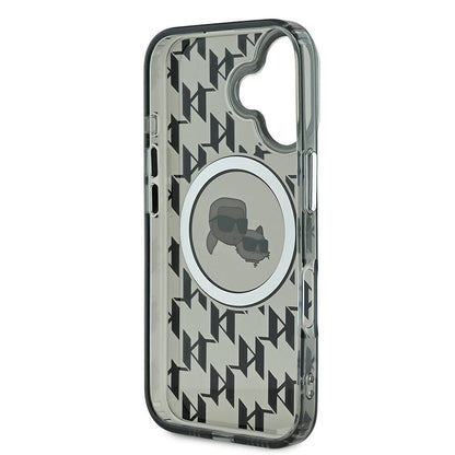 iPhone 16 Kılıf Karl Lagerfeld Orjinal Lisanslı M-safe Şarj Özellikli IML Baskılı Metal Monogram KC Heads Kılıf