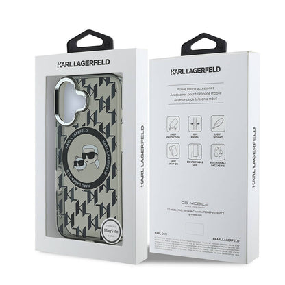 iPhone 16 Kılıf Karl Lagerfeld Orjinal Lisanslı M-safe Şarj Özellikli IML Baskılı Metal Monogram KC Heads Kılıf