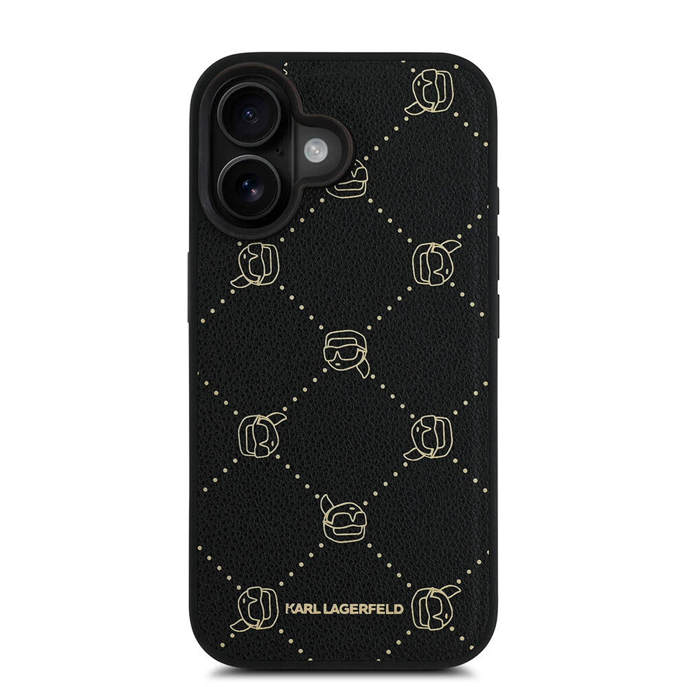 iPhone 16 Kılıf Karl Lagerfeld Orjinal Lisanslı M-safe Şarj Özellikli PU Deri Karl Heads Desenli Klasik Logolu Kılıf