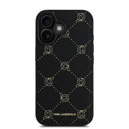 iPhone 16 Kılıf Karl Lagerfeld Orjinal Lisanslı M-safe Şarj Özellikli PU Deri Karl Heads Desenli Klasik Logolu Kılıf