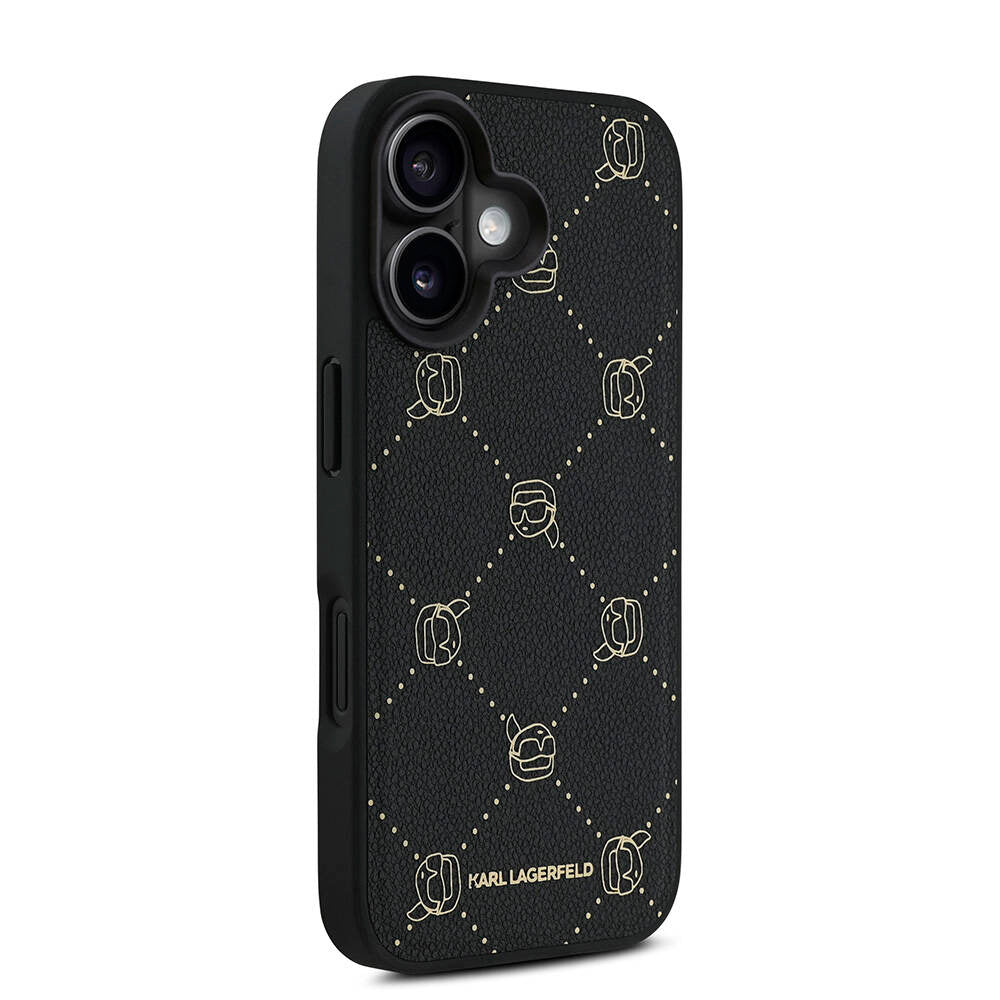 iPhone 16 Kılıf Karl Lagerfeld Orjinal Lisanslı M-safe Şarj Özellikli PU Deri Karl Heads Desenli Klasik Logolu Kılıf