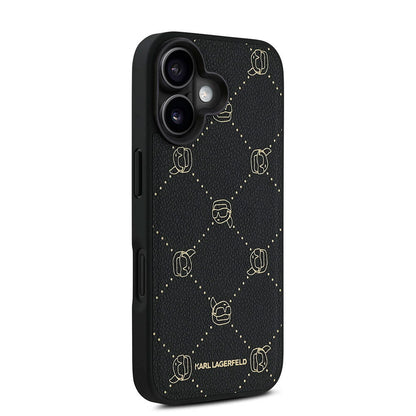 iPhone 16 Kılıf Karl Lagerfeld Orjinal Lisanslı M-safe Şarj Özellikli PU Deri Karl Heads Desenli Klasik Logolu Kılıf